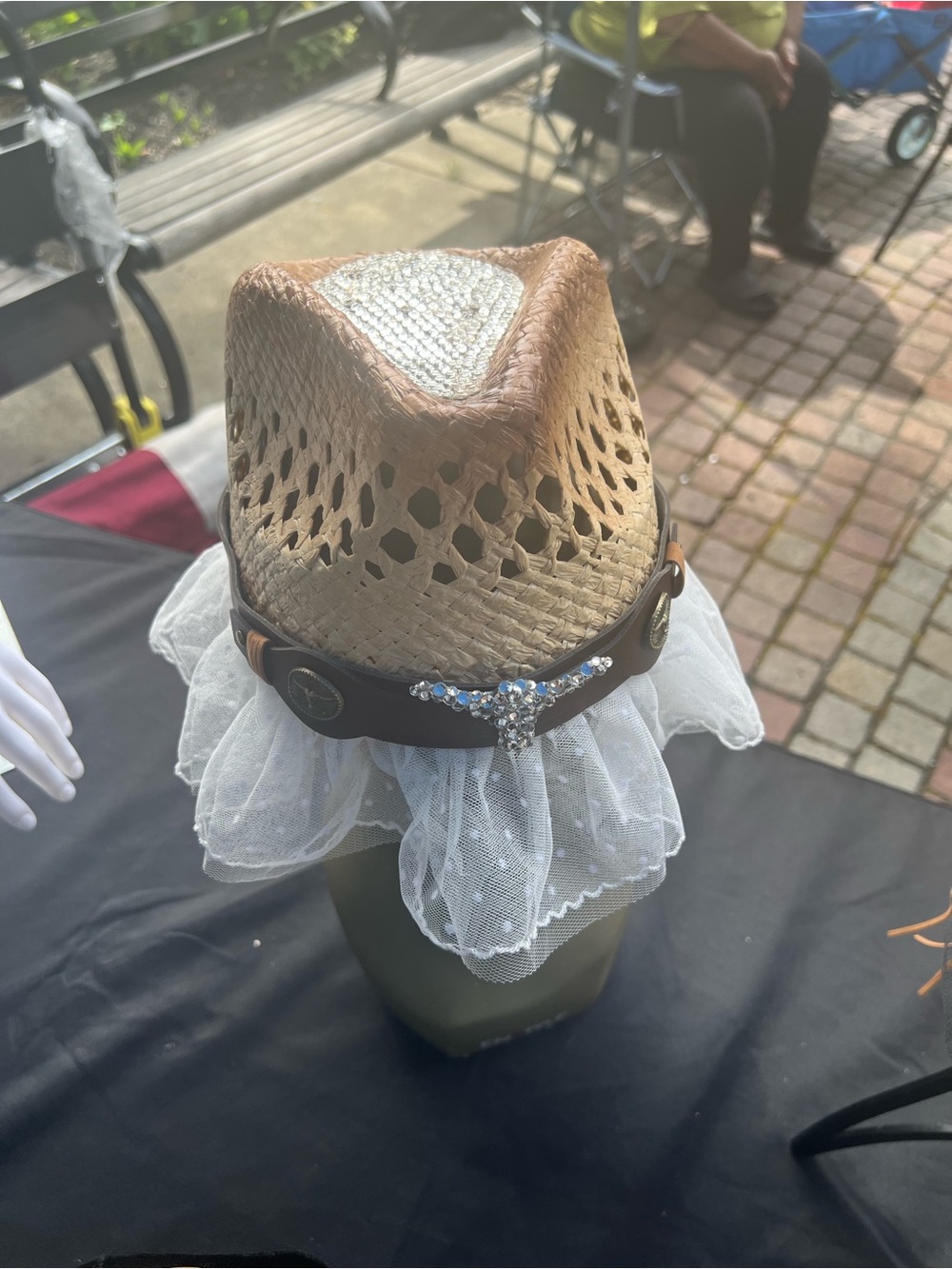 Straw Lace-Trim Western Sun Hat - Beige - Picture 2 of 4